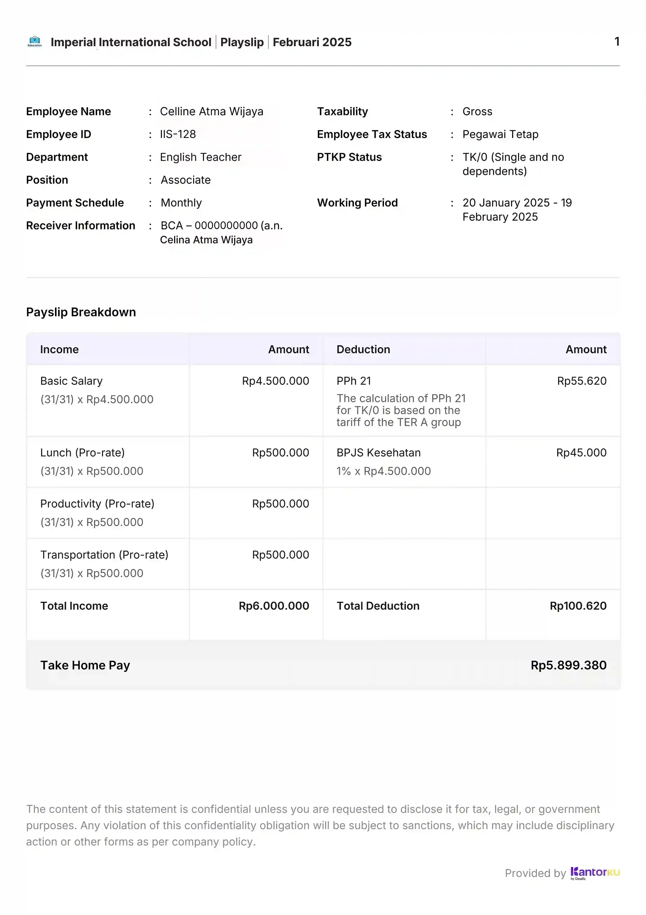 Contoh Payslip Guru