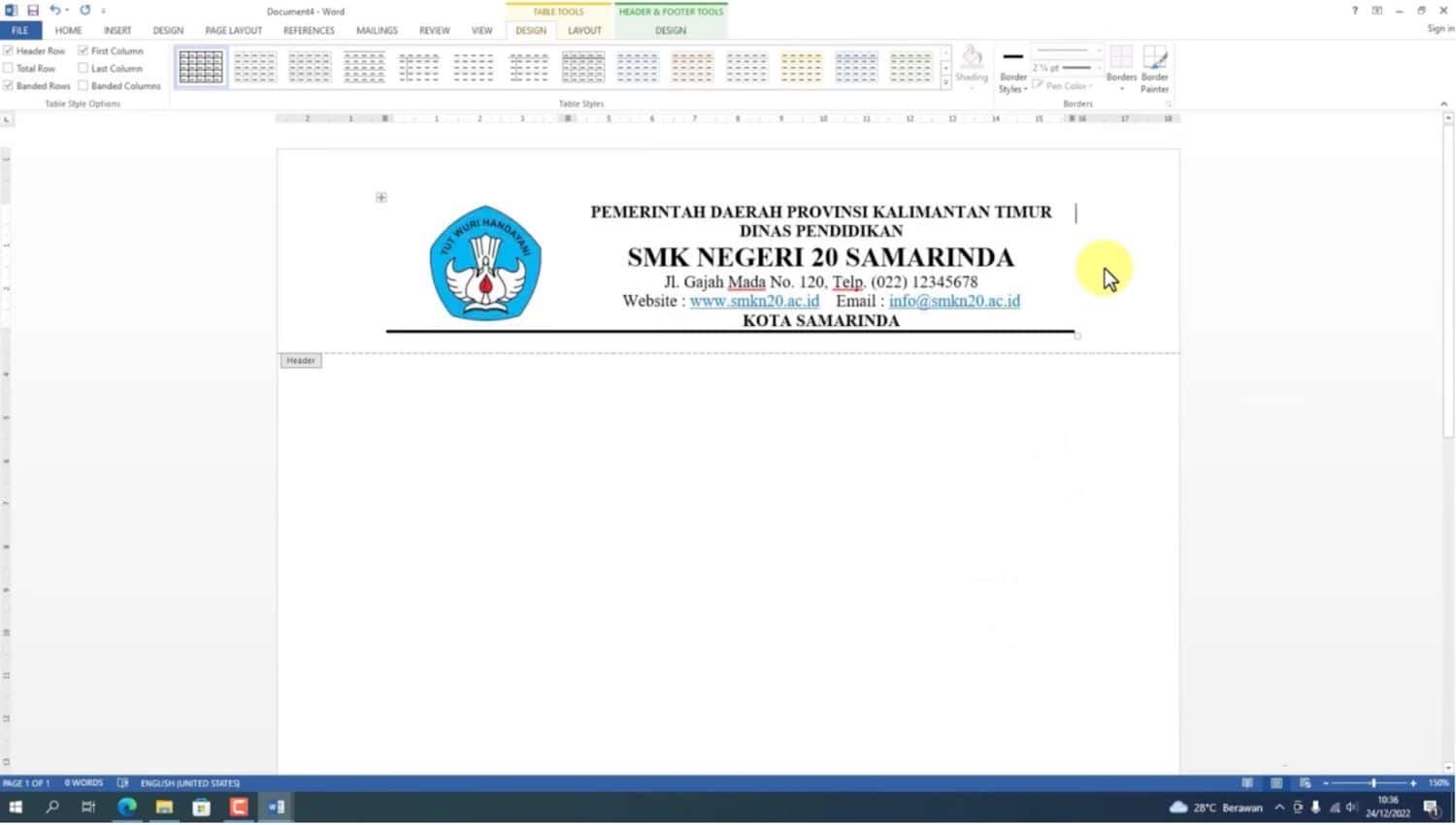 Periksa kembali seluruh komponen kop surat I Sumber: Youtube (Felly Tutorial)