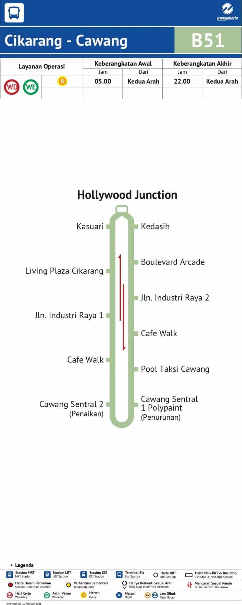 Peta Rute Transjabodetabek Cikarang–Cawang (B51)  Sumber Transjakarta.webp