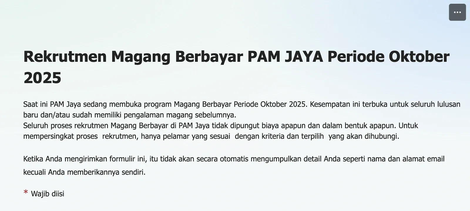 Magang PAM Jaya 2025 Resmi Dibuka! Cek Syarat & Cara Daftarnya