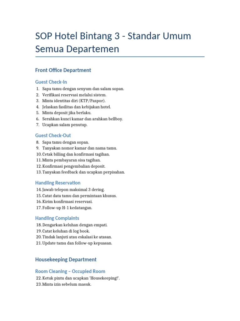 SOP Membersihkan Kamar Hotel Bintang 3.webp