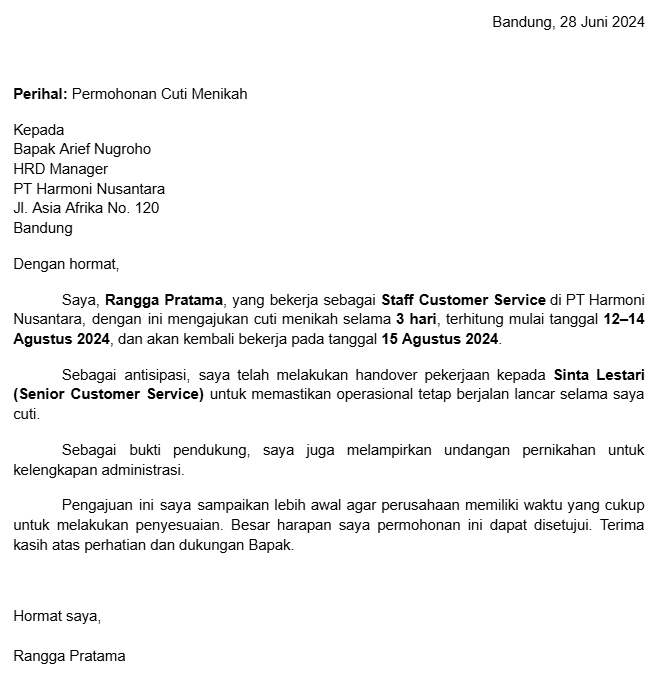 surat cuti karena menikah