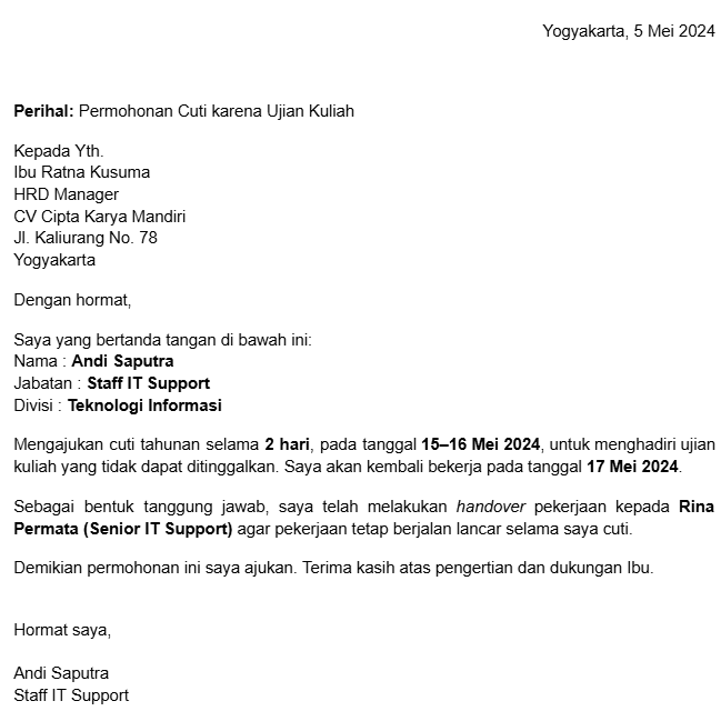 surat cuti karena kuliah