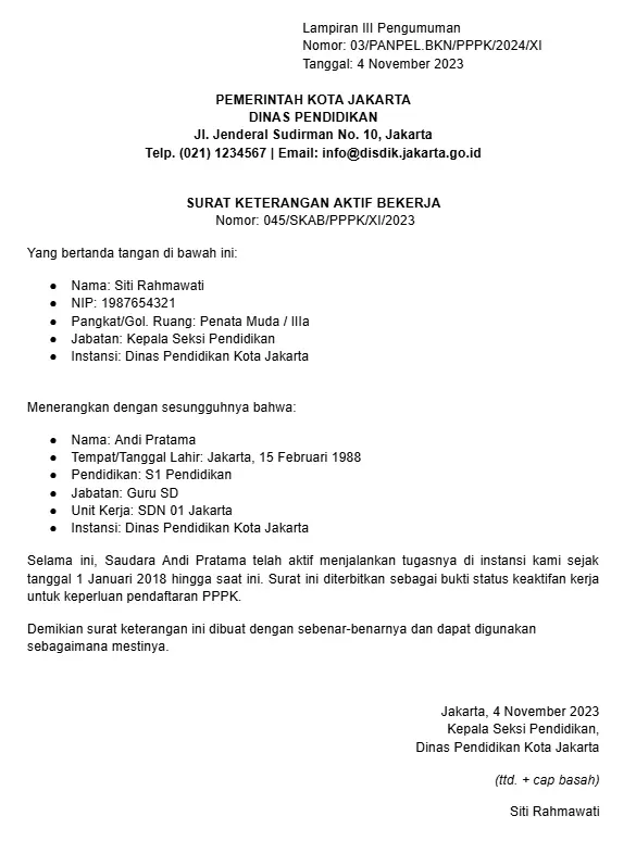 Surat Keterangan Aktif Bekerja untuk Daftar CPNS.webp