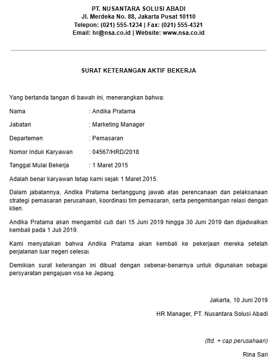 Surat Keterangan Aktif Bekerja untuk Visa.webp