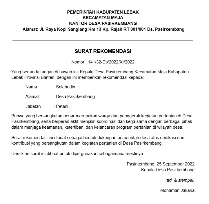 Surat Rekomendasi Kerja dari Desa Docx.webp