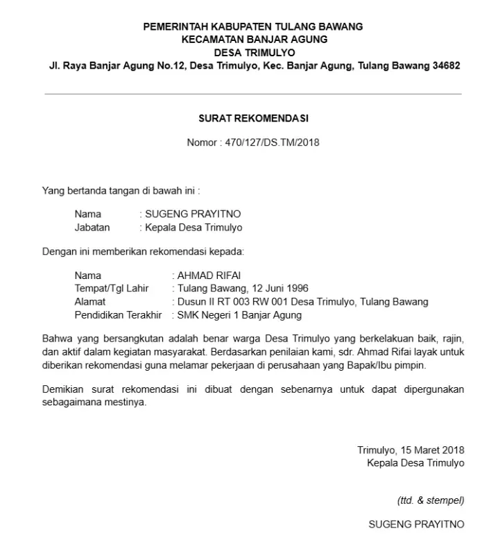 Surat Rekomendasi Kerja dari Desa PDF.webp