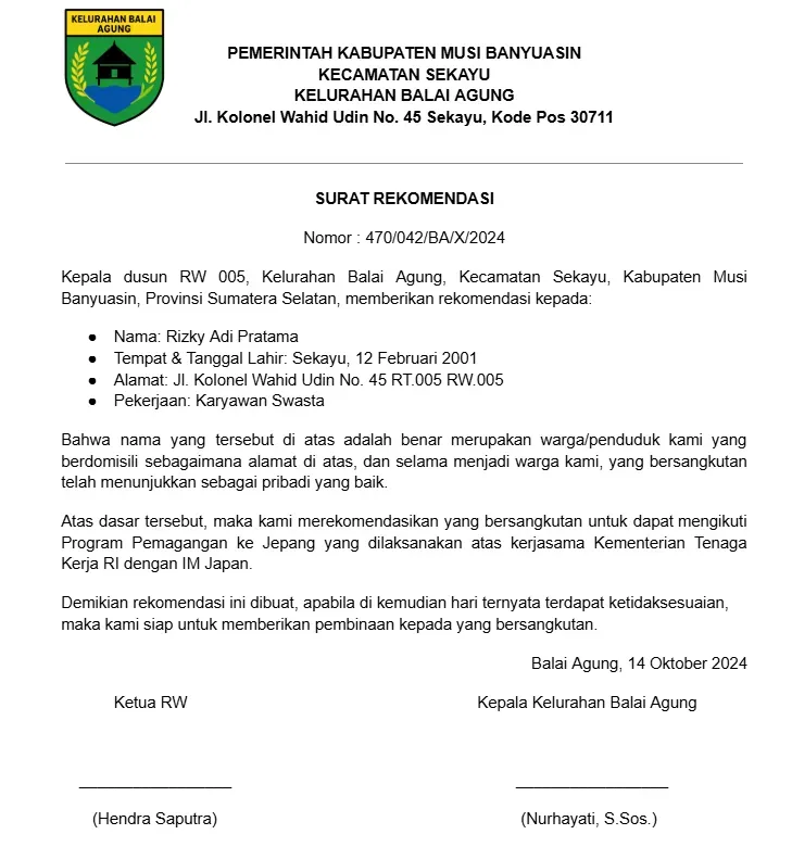 Surat Rekomendasi Kerja dari Kelurahan.webp