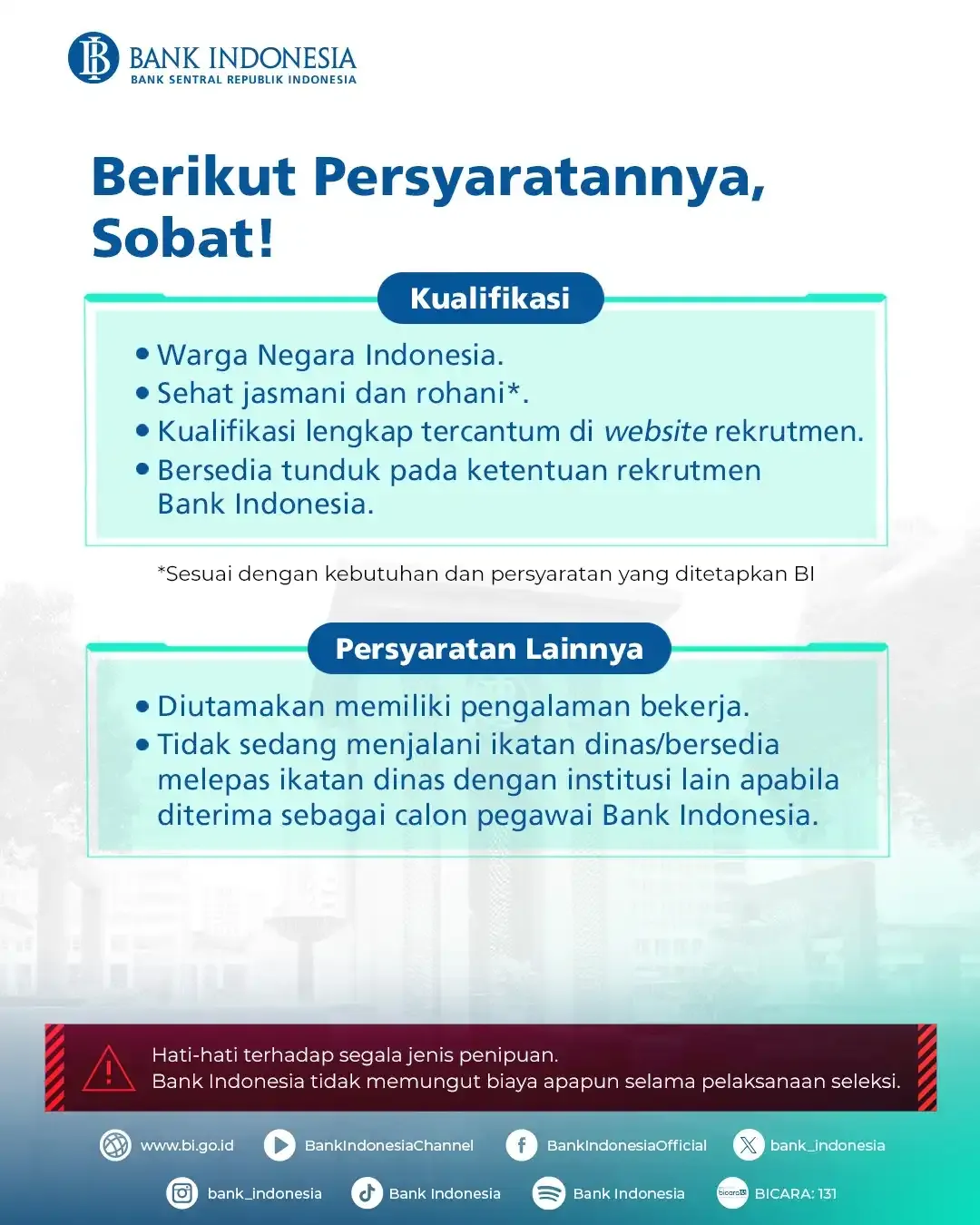 Syarat Rekrutmen Special Hire & PKWT Bank Indonesia 2026.webp