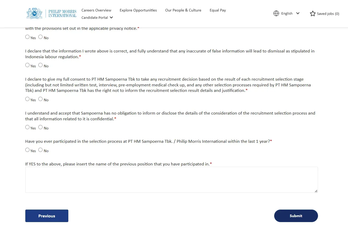 Tampilan Submit Formulir Sampoerna Graduate Trainee 2026  Sumber PMI Careers.webp