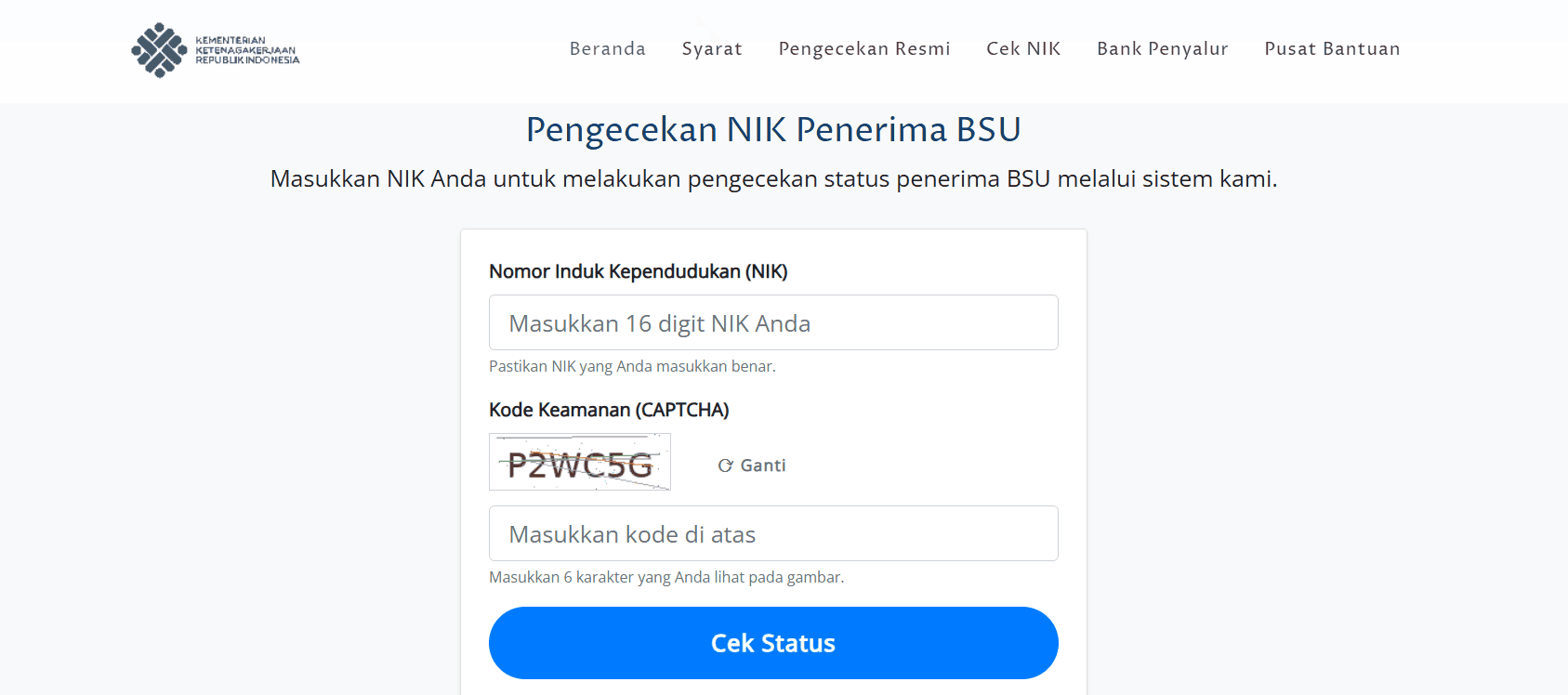 cek bsu di web kemenaker