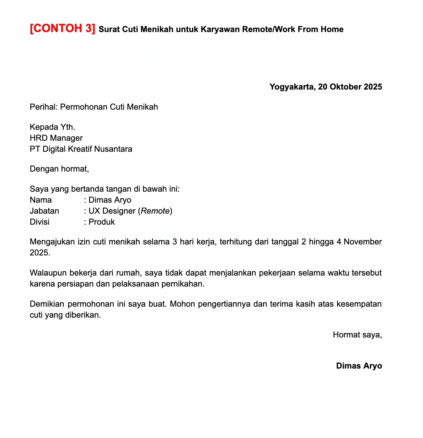 contoh 3 Surat Cuti Menikah untuk Karyawan Remote Work From Home.webp