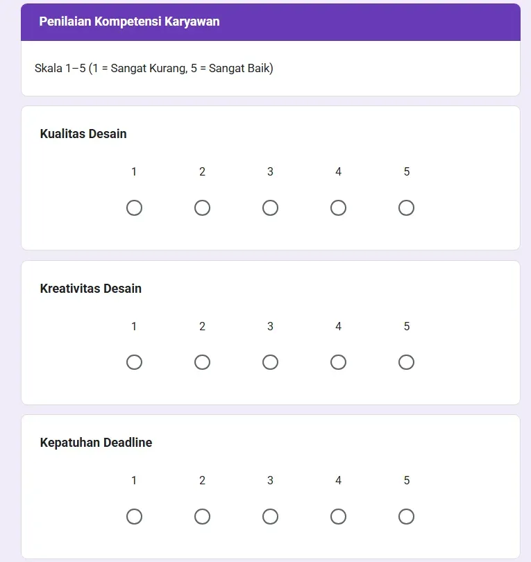 Google Form Penilaian Kinerja Karyawan