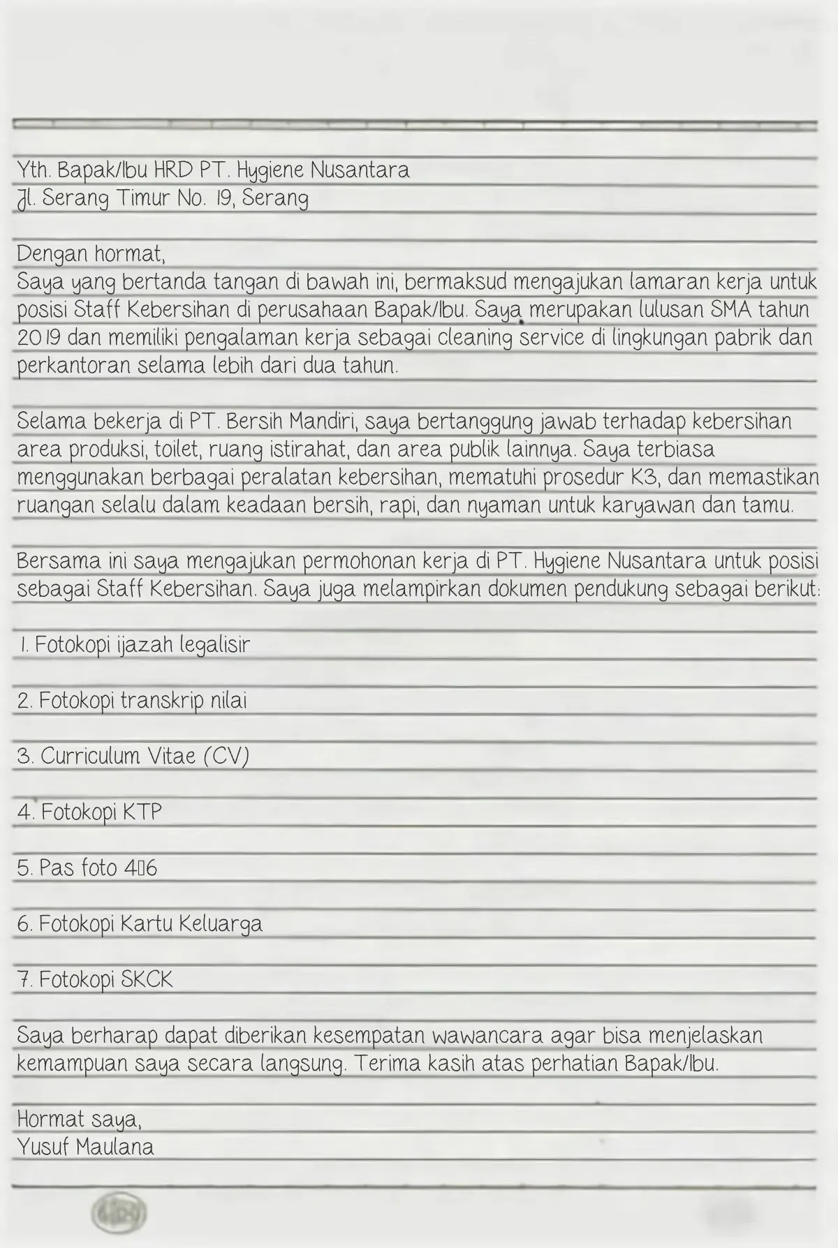 contoh surat lamaran kerja tulis tangan pabrik​ 19