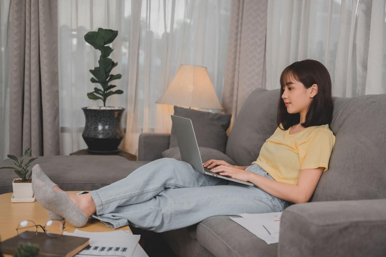female working remotely from any where