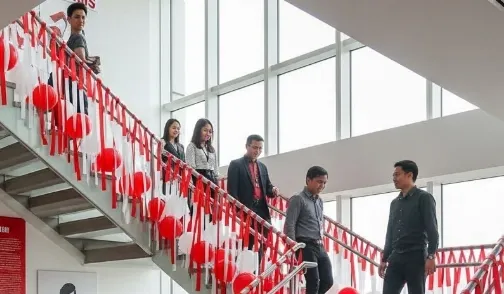 hiasan tangga merah putih 17 agustus di kantor.webp