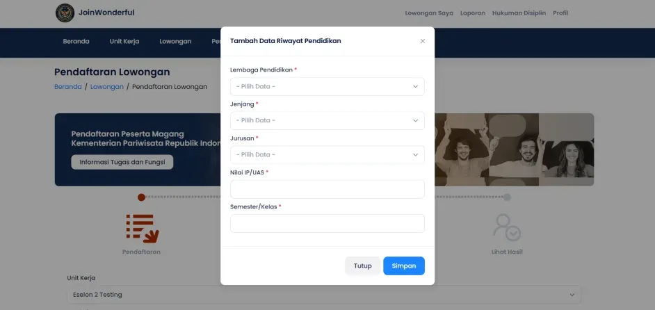 Cara Daftar Lowongan Magang Kemenpar