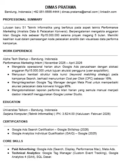 Contoh CV Performance Marketing Word