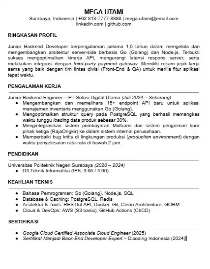 Contoh CV Junior Backend Developer