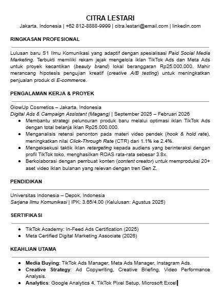 Contoh CV Performance Marketing PDF