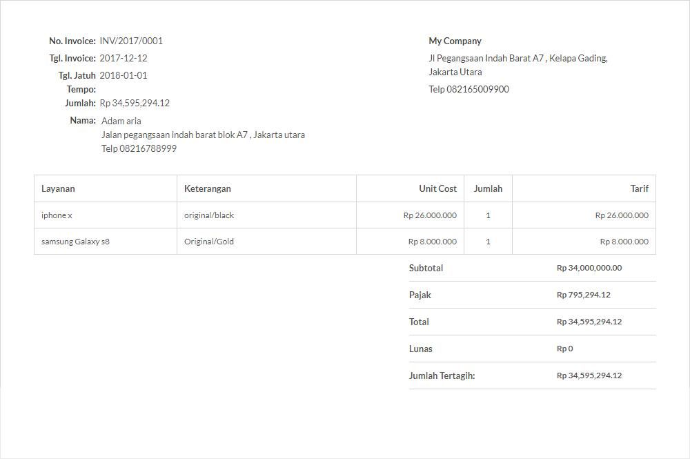 contoh template invoice