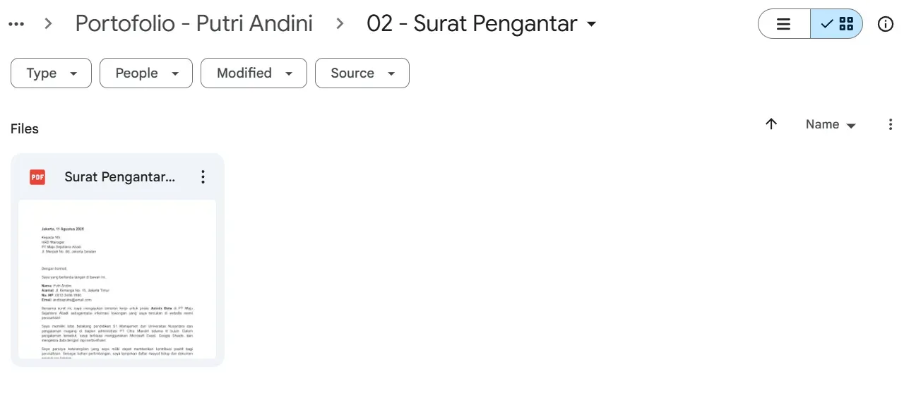 Contoh Subfolder Portofolio di Google Drive