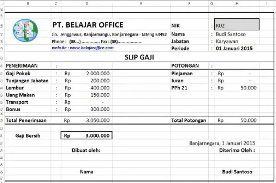 Contoh Slip Gaji Excel