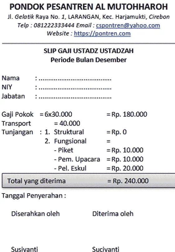 Contoh Slip Gaji Guru Madrasah