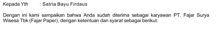 Pernyataan Tawaran di Contoh Offering Letter