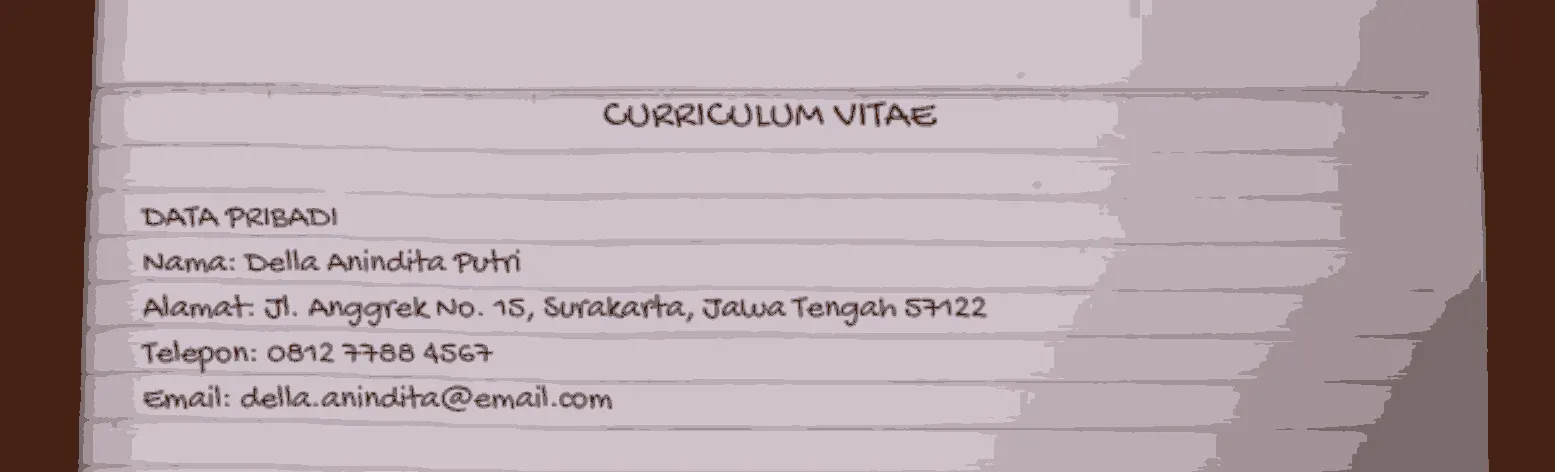 Contoh Data Diri di CV Tulis Tangan