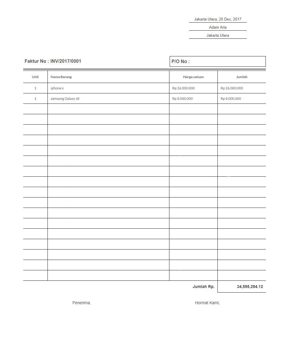 contoh template invoice