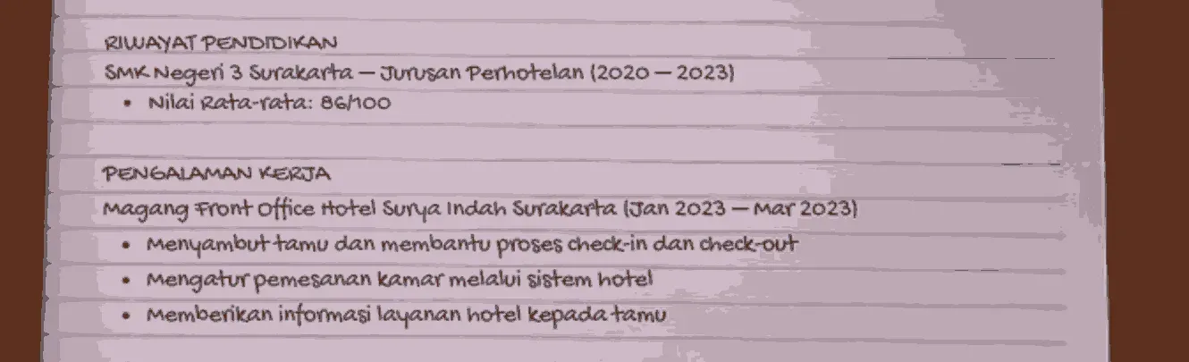 Contoh Riwayat Pendidikan dan Pengalaman