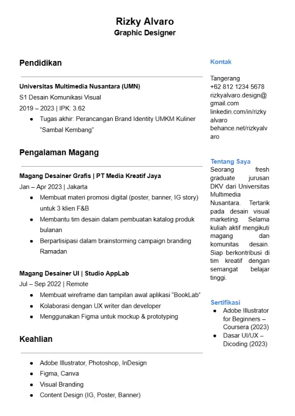 CV ATS Friendly Desain Grafis