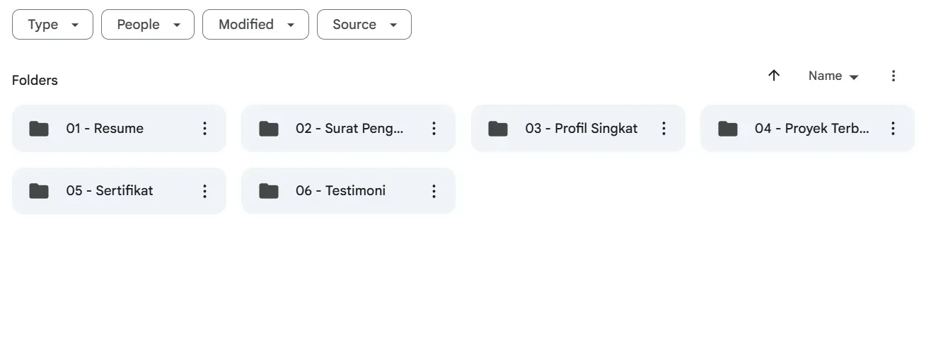 Contoh Isi Folder Portofolio di Google Drive