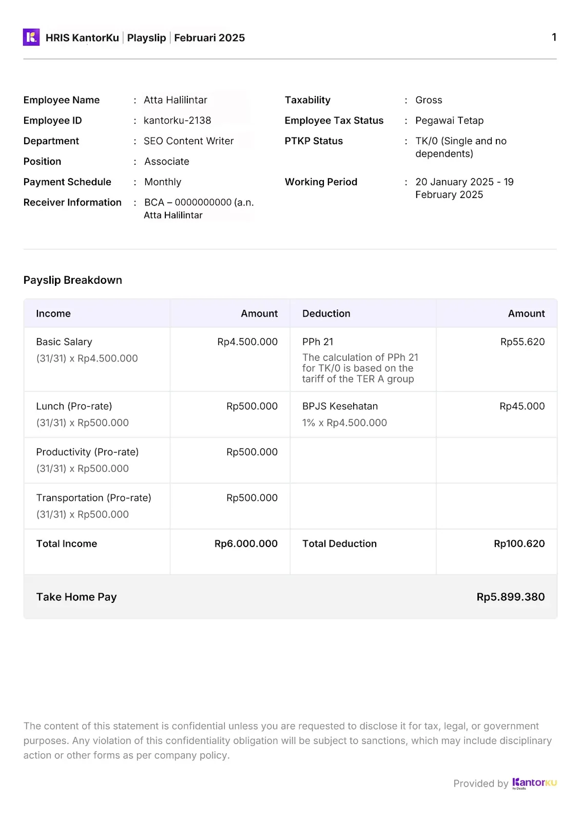 Contoh Slip Gaji Karyawan Online