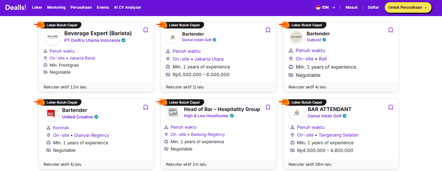 loker bartender di dealls