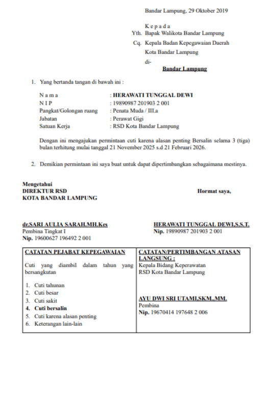 surat cuti alasan penting pns