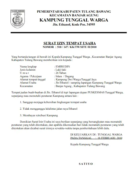 surat izin tempat usaha
