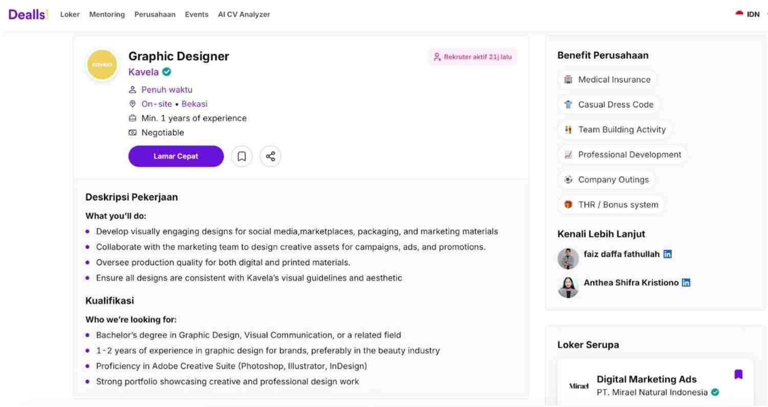 Contoh kualifikasi yang ideal untuk seorang graphic designer I Sumber: Dealls