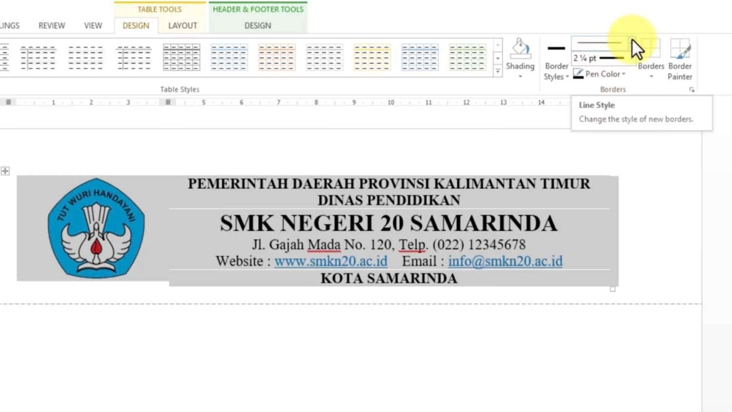 Blok seluruh bagian kop surat