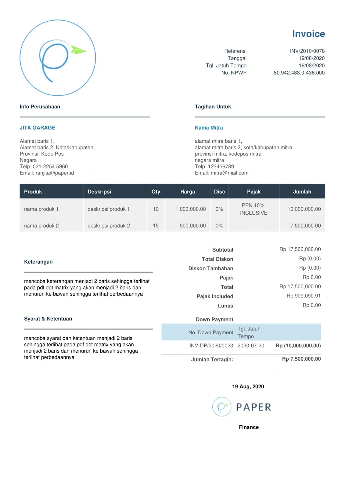 contoh template invoice