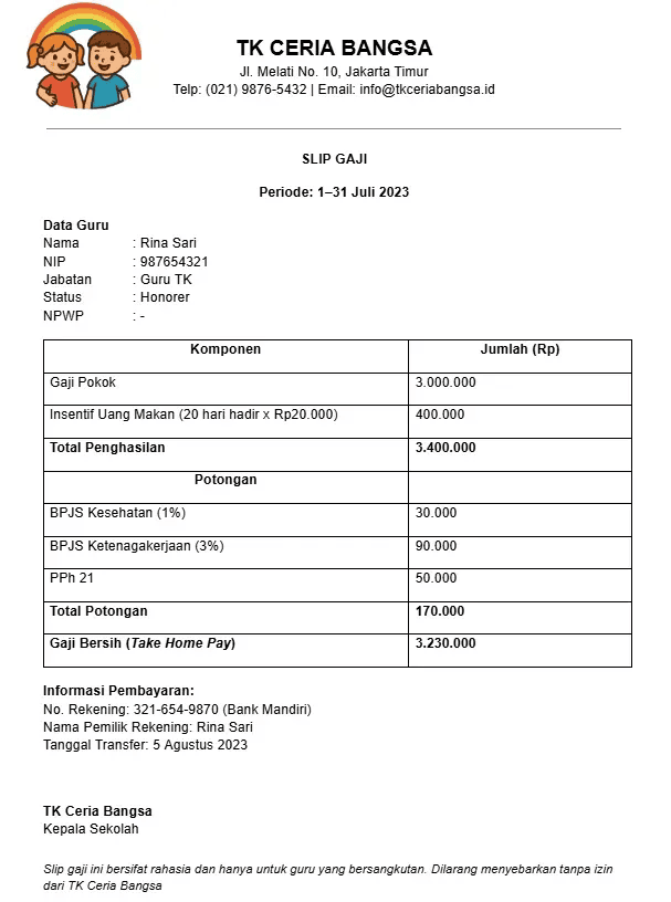 Contoh Slip Gaji Guru